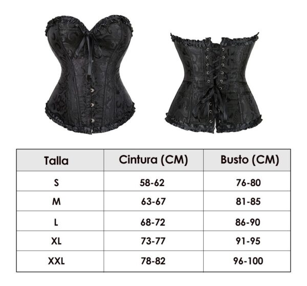 IMG_0459 Corset satinado con brocado de flores, tanga y medias - Juego completo