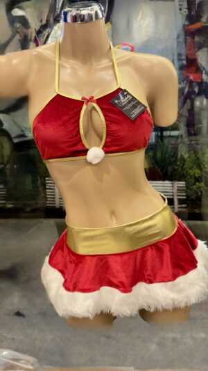 Set Navideño Santa Claus Mujer 5 Piezas - Top, falda, gorro y coordinado.