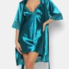 Set de Bata y Camisón de Satín con Encaje Transparente – Delicadeza Provocativa